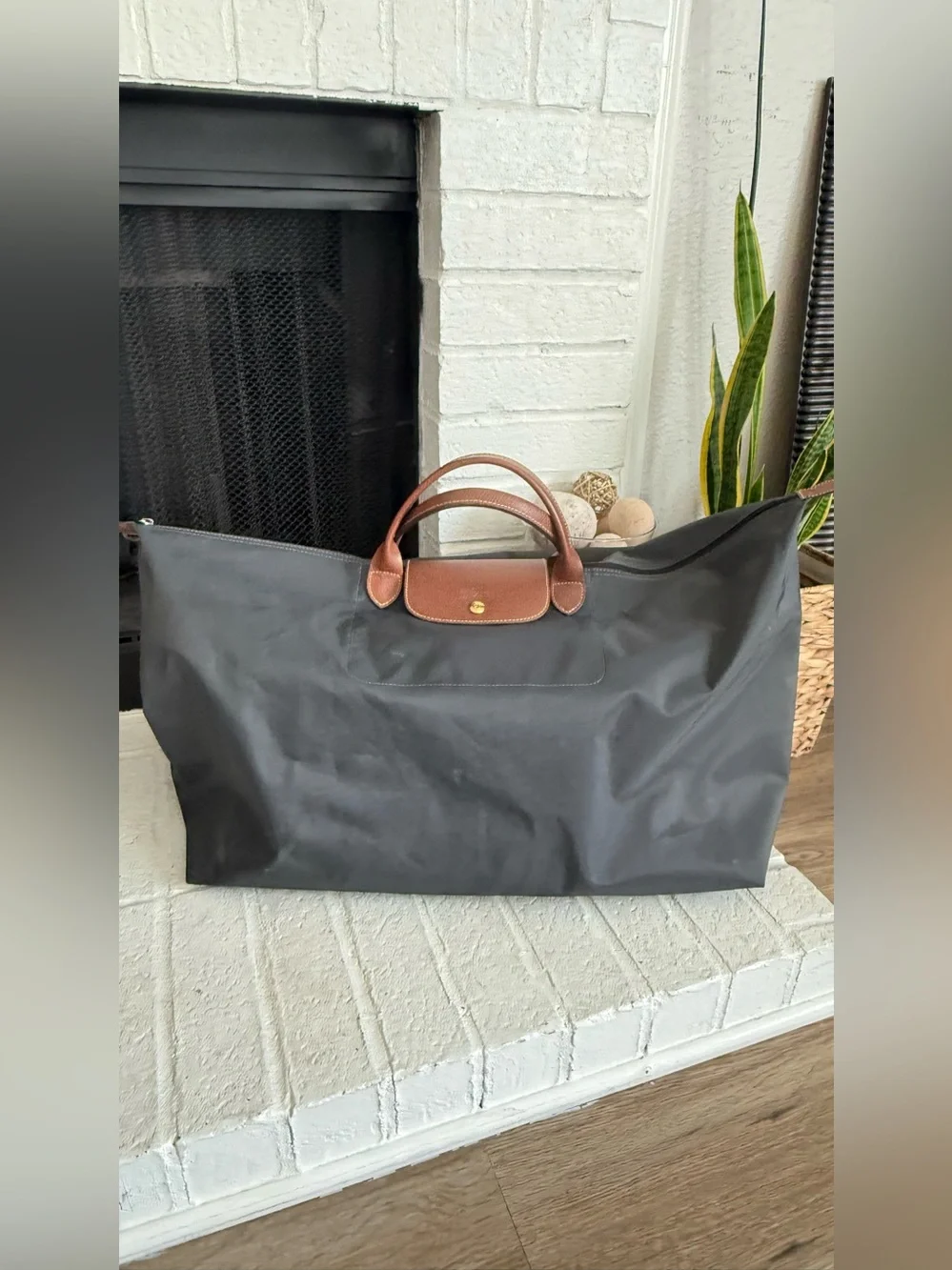 Longchamp Le Pliage XL Travel Bag Gunmetal Gray Weekender Carry-On
